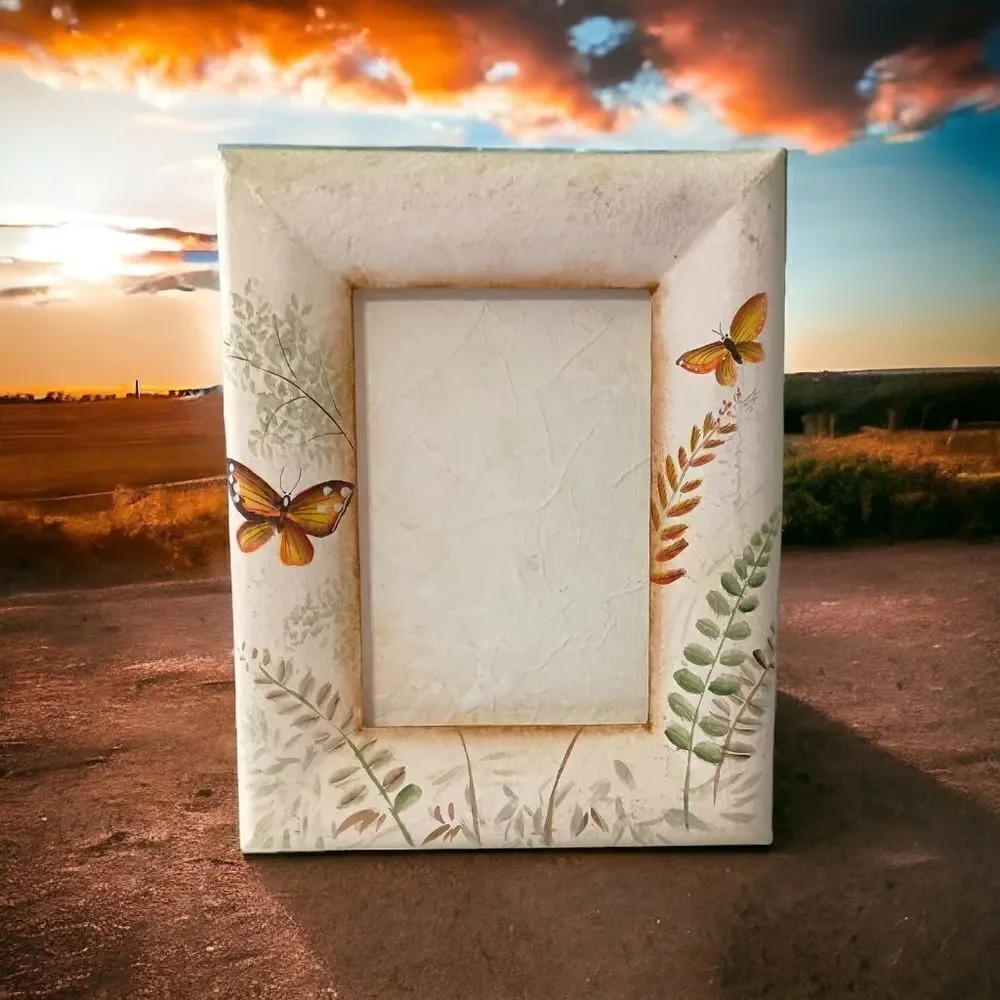 Butterfly Paper Mache' Photo Frame Cottagecore Fairy Garden Vintage 90s Painted.